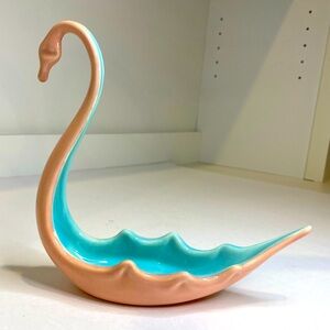 Vtg Ceramic Pink Swan Teal Blue Interior Multiple Uses Soap Dish Trinkets Keys